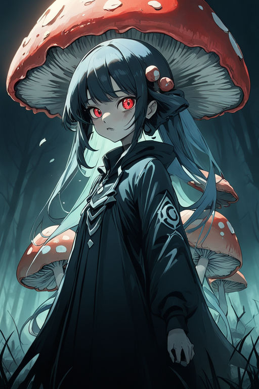 1-Up Mushroom Anime boy, a vivid green mushroom hat...