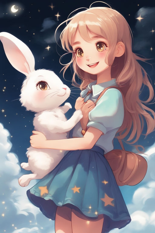 anime girl holding bunny