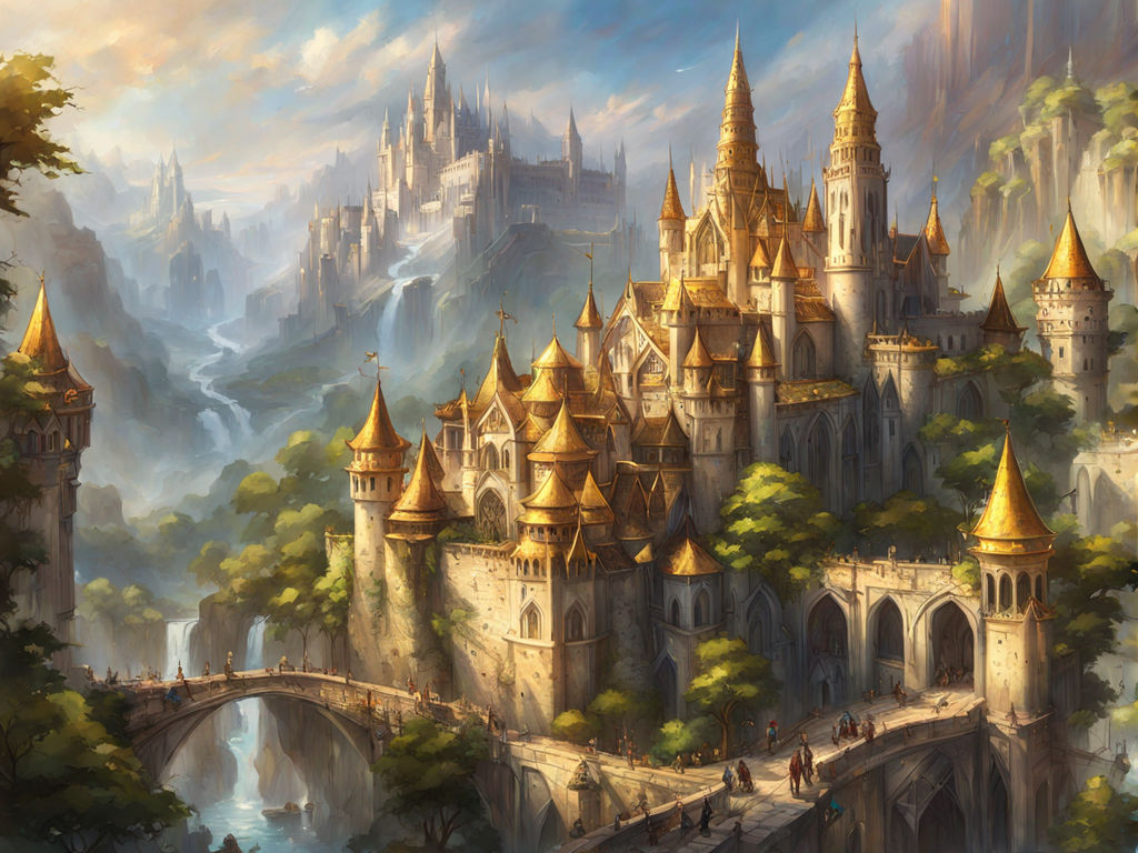 beautiful concept art of a high fantasy castle by alan