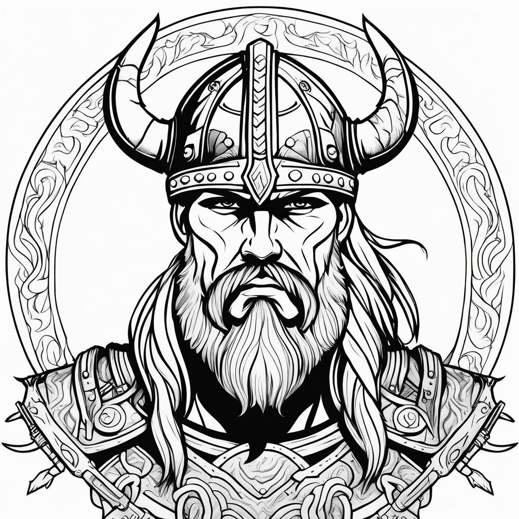 Line drawing Bjorn Ironside Viking warrior style Carl Larsson