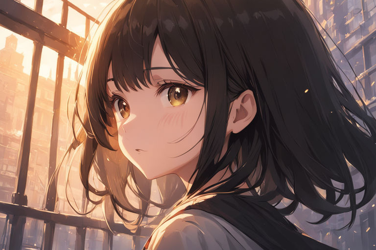 anime visual of a girl with short hair, dark atmosph