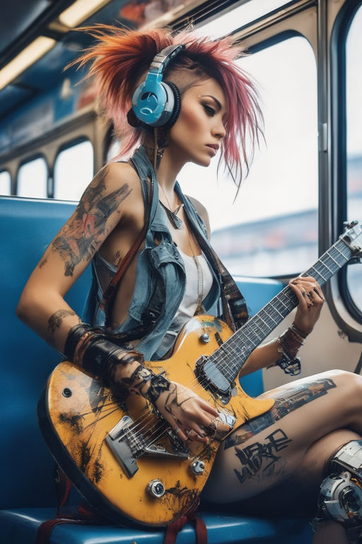 anime punk girl with guitar