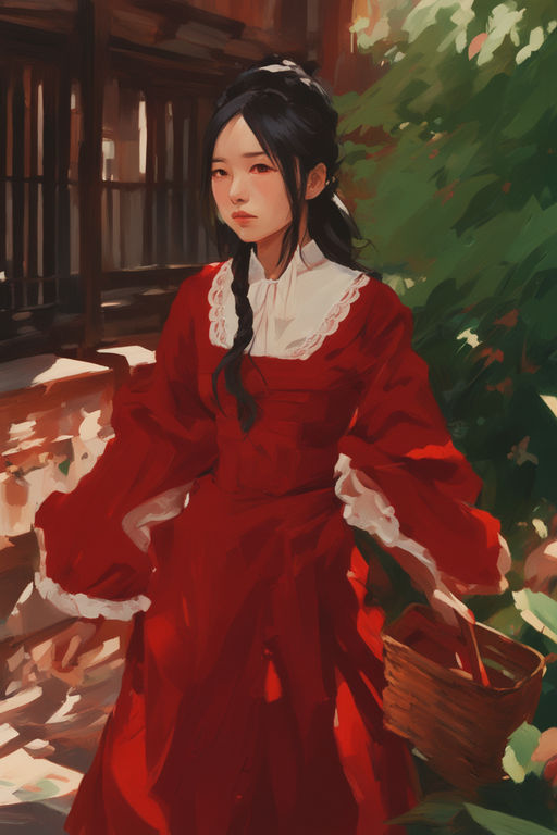 anime girl in a red victorian dress