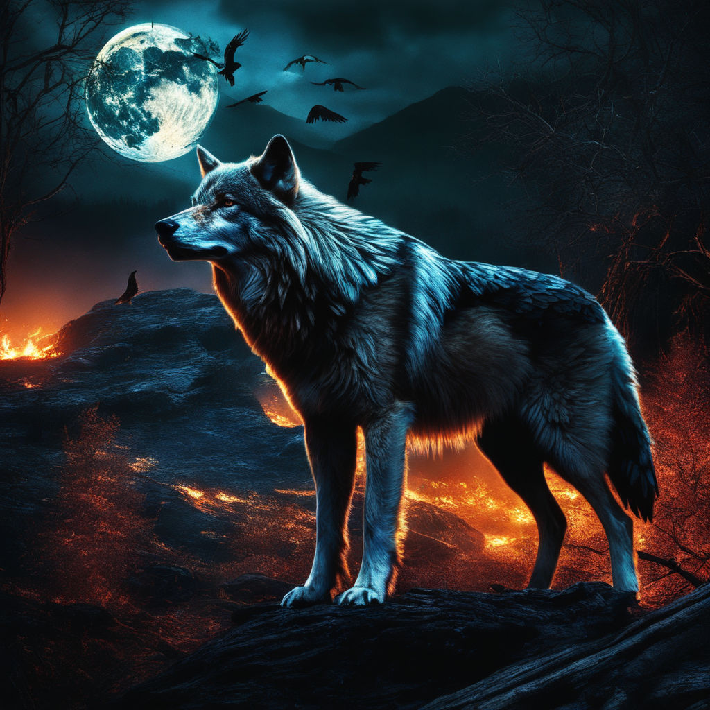 red full moon wolf