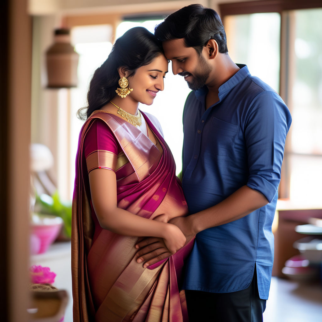 a 25 year old beautiful south indian pregnant girl holding hands -  Playground