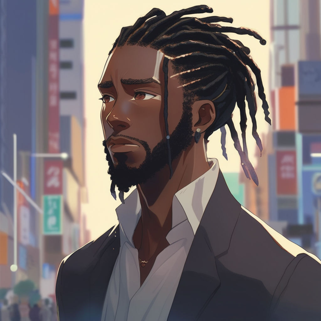 AI Art Generator Draw a comic type front view of black man with dreads  wrap up with long trench coat sitting on a rare rock throne full size  image outline bw illustration
