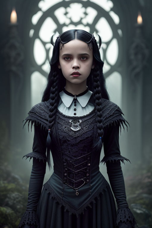 full body of a Wednesday Addams (Jenna Ortega) harvests poisonous