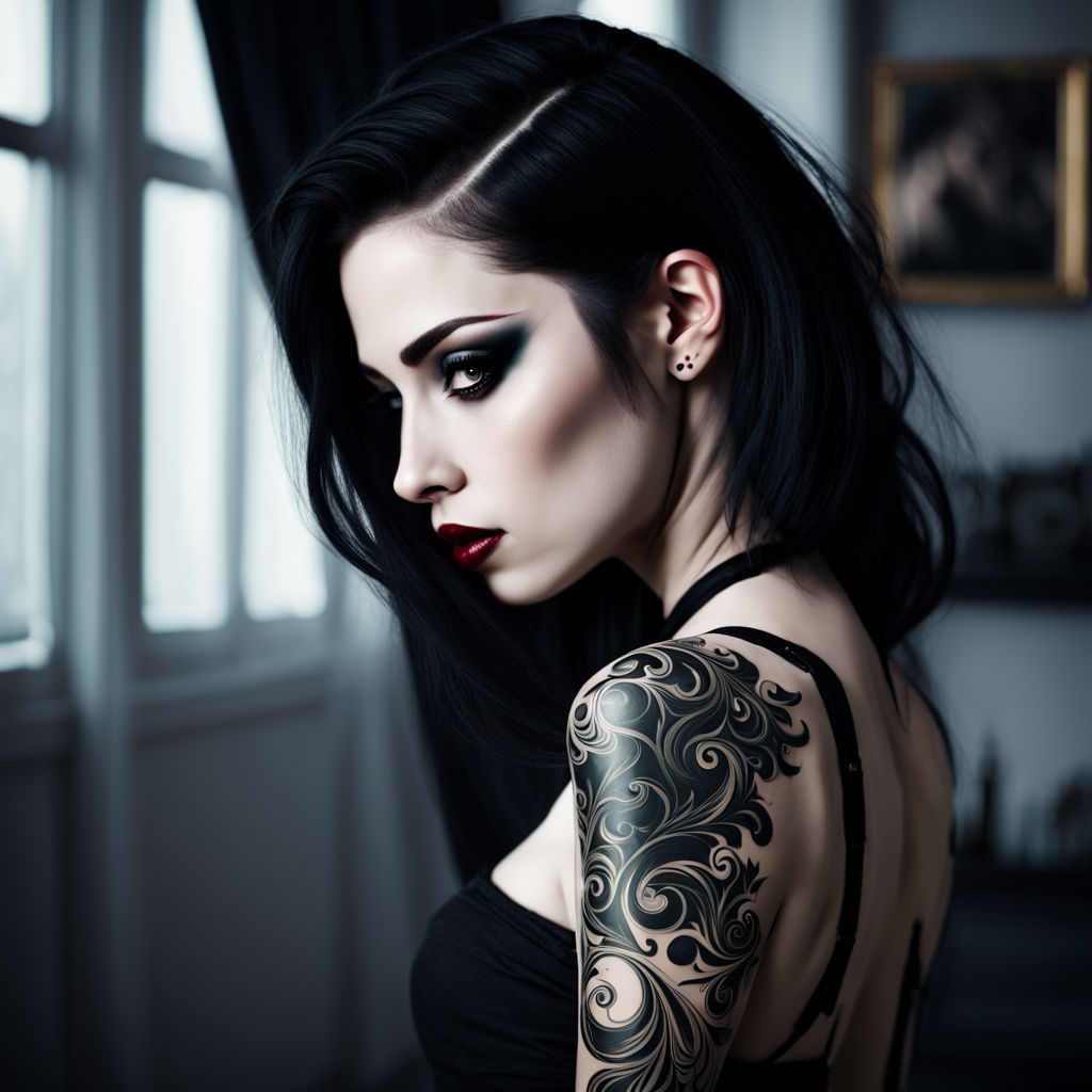 Naglauamorda: A cute goth girl heavily tattooed with intertwined