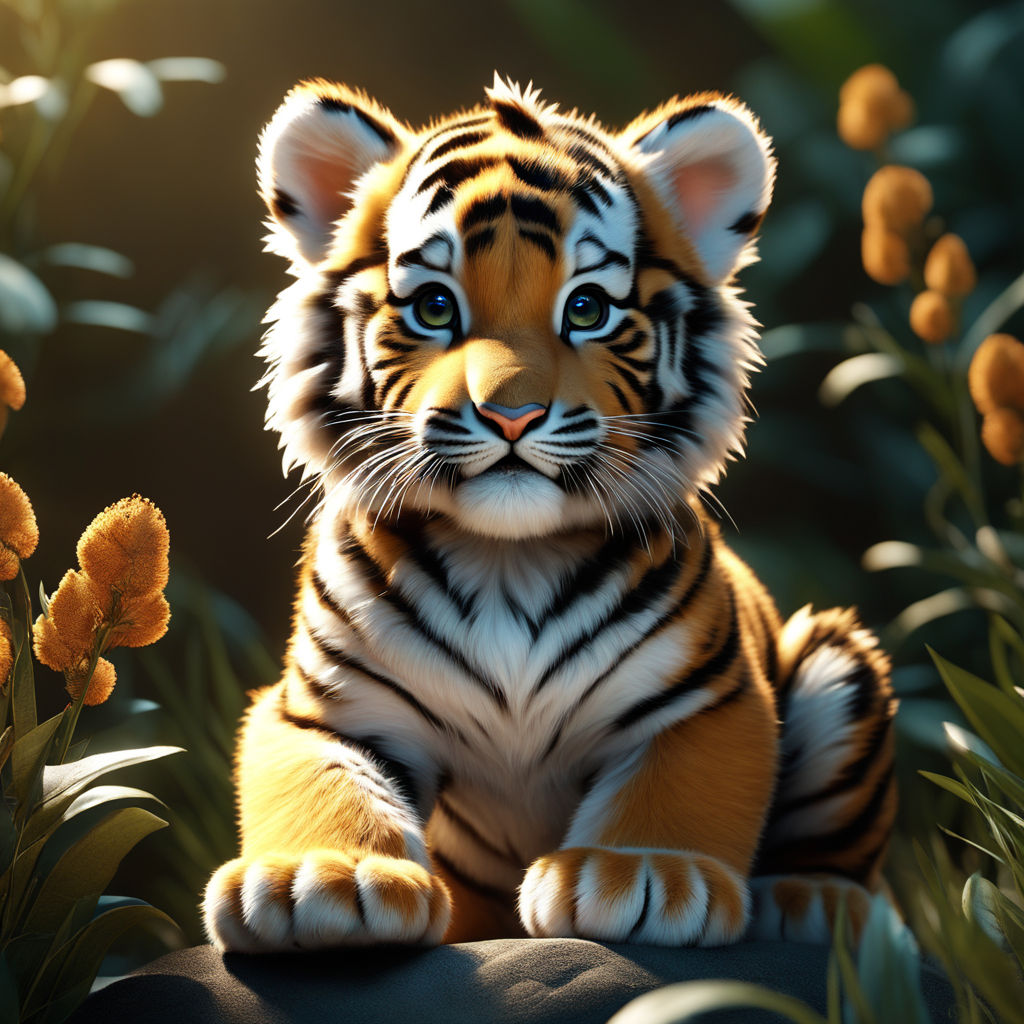 a baby tiger on the jungle with sad eyes. Lonely baby - Playground