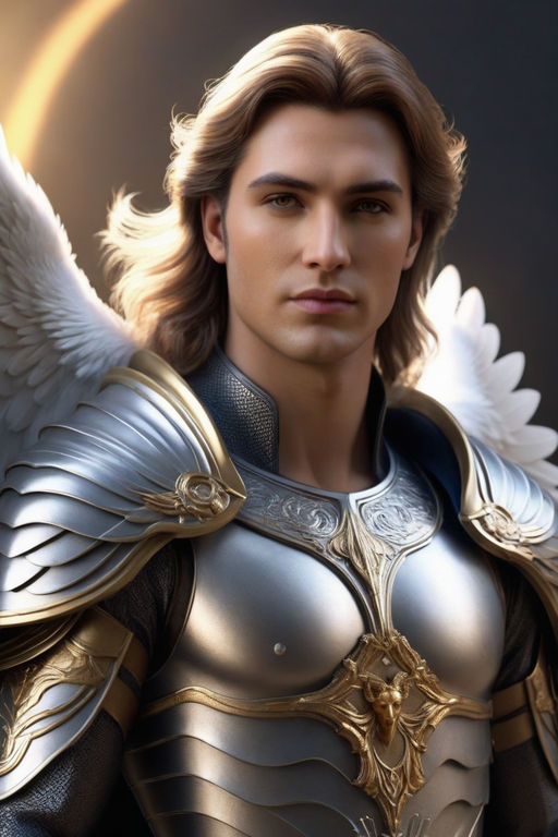 Archangel male character, fully armoured and using a delightful