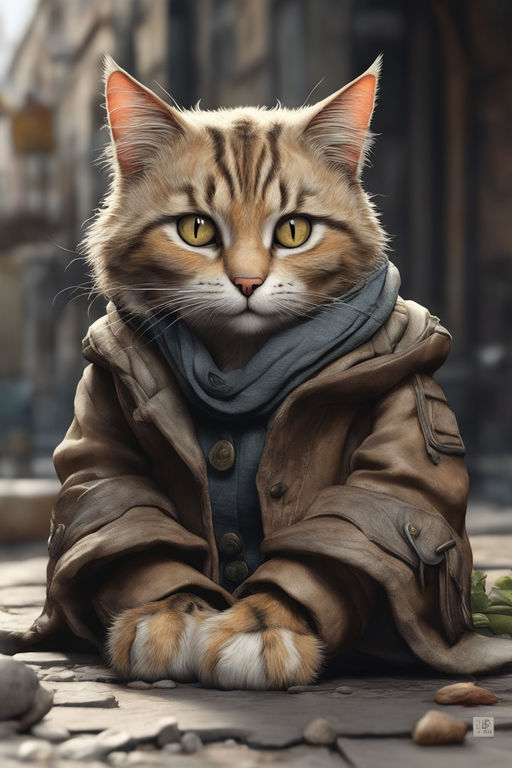 cat in puffer jacket drawing