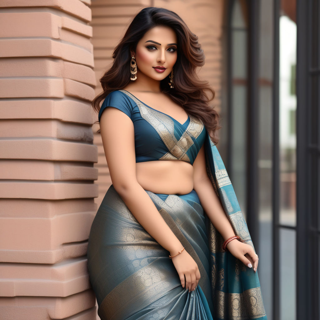 Curvy Indian woman wearing saree 