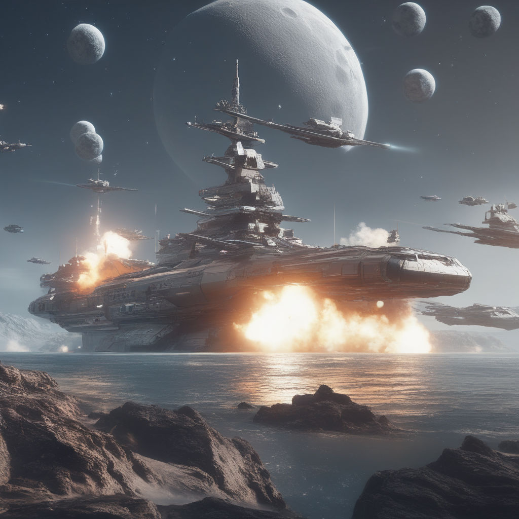 featuring colossal battleships from distant worlds engaged in an epic  interstellar war. The scene captures the iconic space opera essence -  Playground