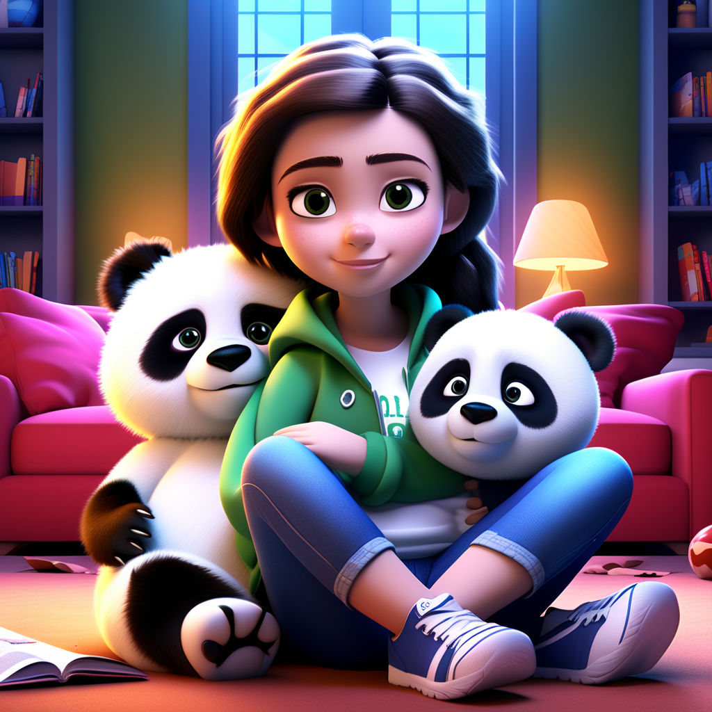 A super cute panda bear, enjoy and play the music, pixar-style