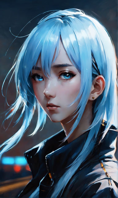 anime girl with short blue hair