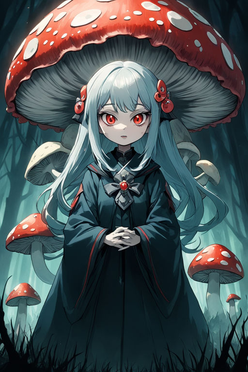 anime girl with mushroom hat and backpack walking through a forest,  official art, cute detailed digital art, adorable digital painting,  official artwork - SeaArt AI