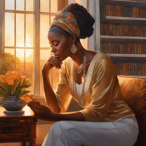 black woman reading painting