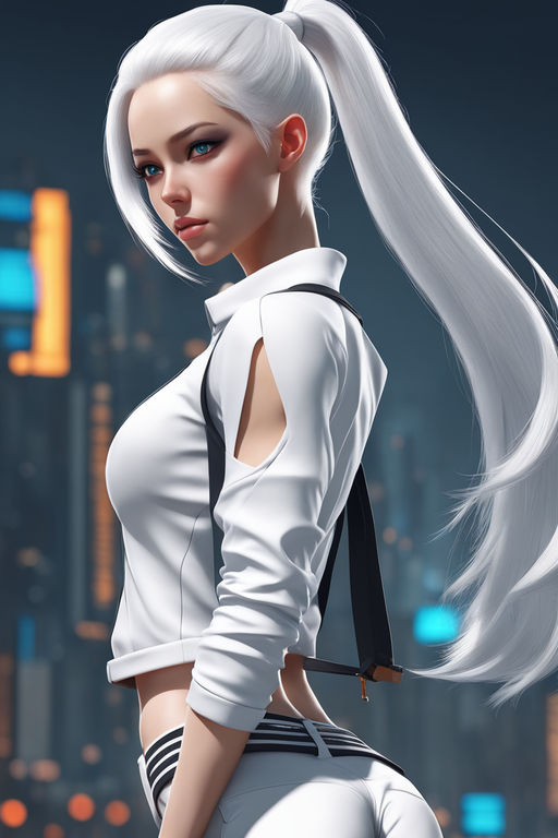 girl beautiful anime style white hair - Playground