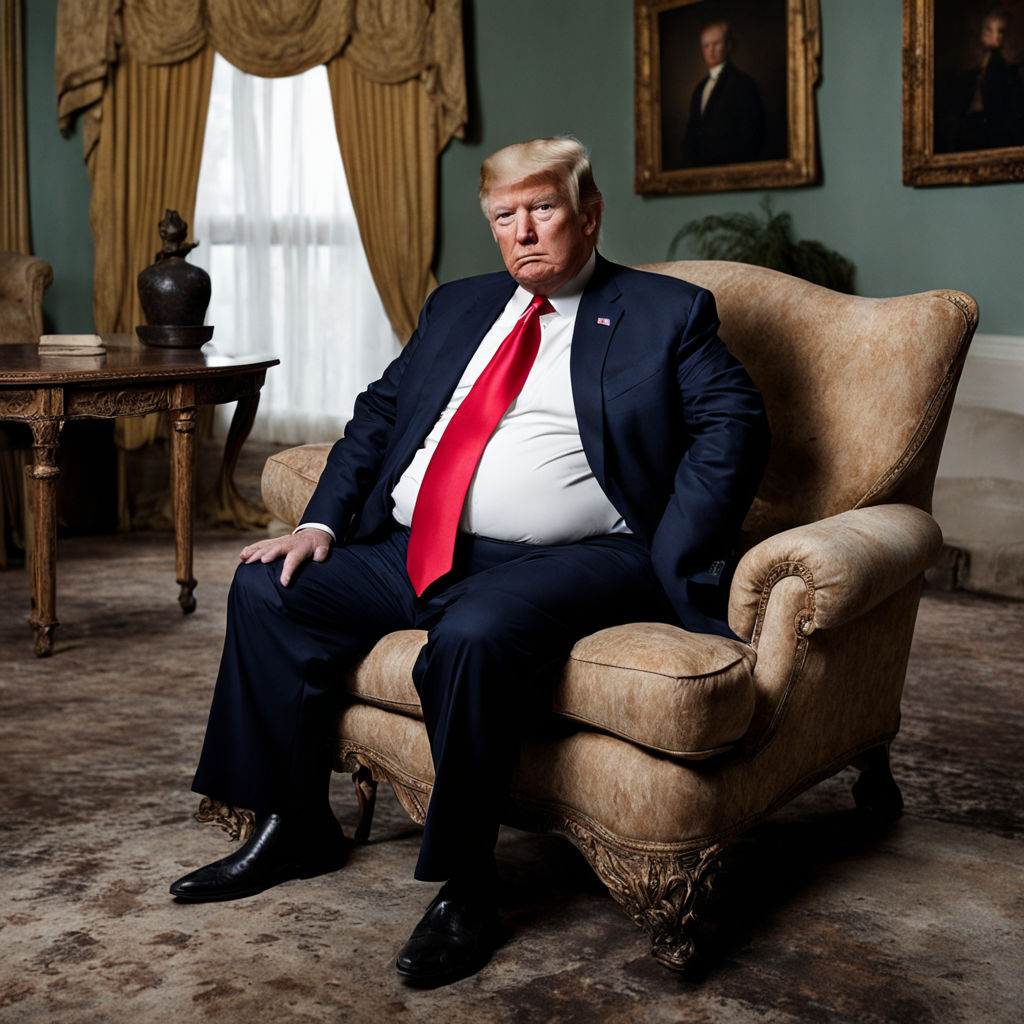 Realistic depiction of a grotesquely obese donald trump in white