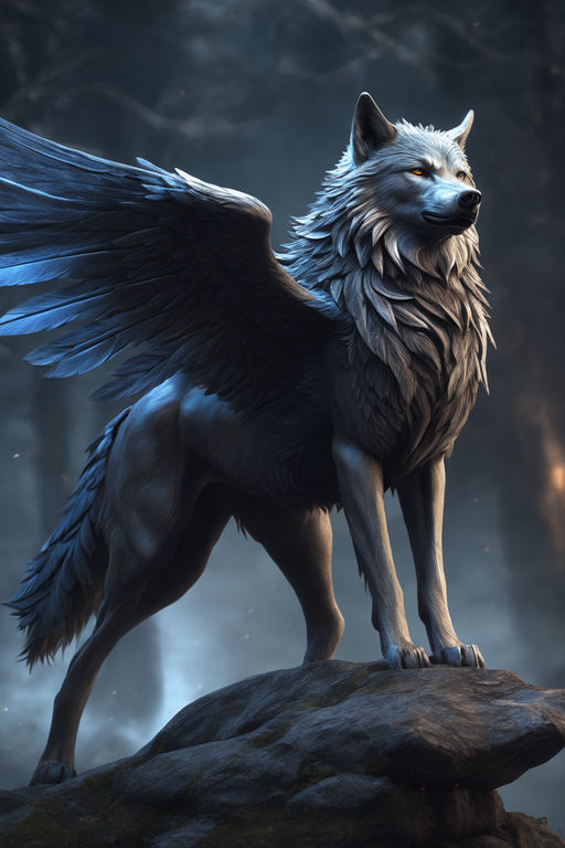 blue wolf with wings