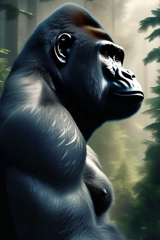 a gorilla in a suit and tie with a serious look on his face and shoulders