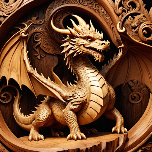 Premium AI Image  A dragon carved out of wood The symbol of 2024