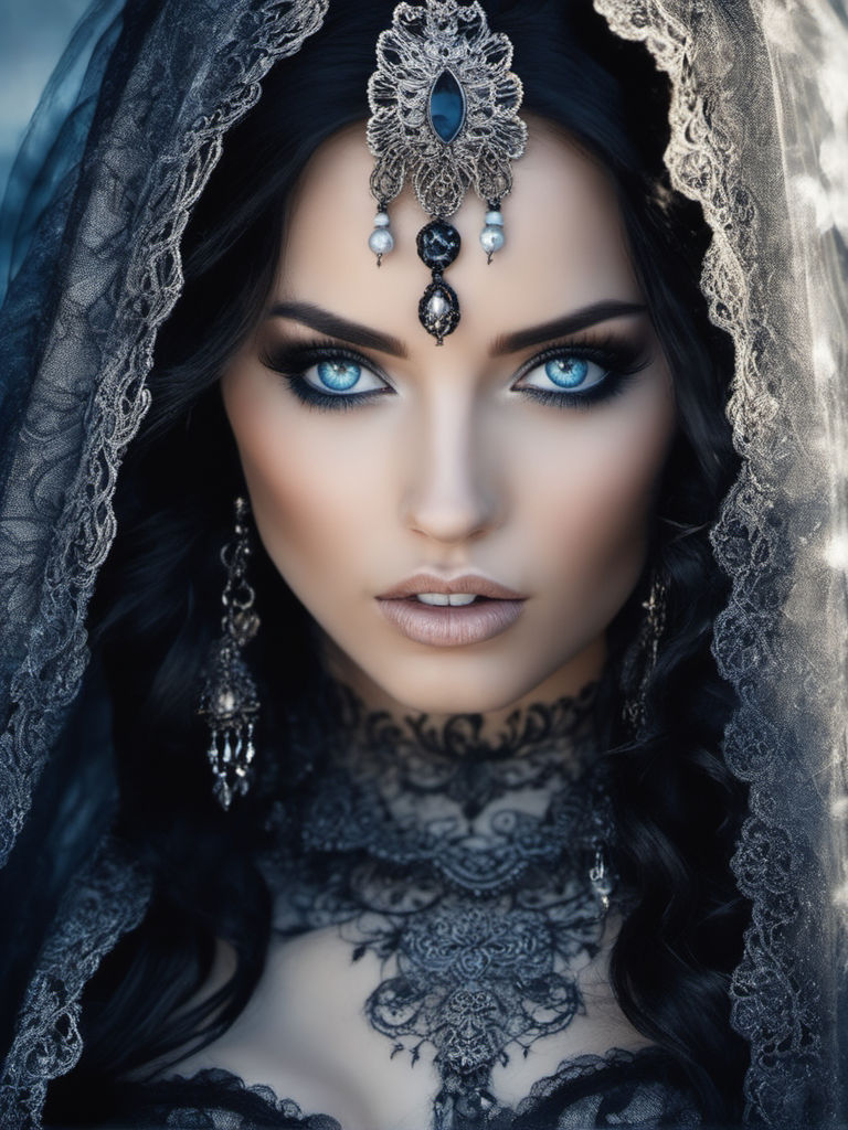 Gothic Woman with Piercing Eyes, Pale Skin and Silver Streak, AI Art  Generator