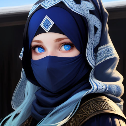 Girl,jojo bizare style,blue eyes, smile, green headscarf muslim