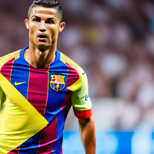 Painting of Cristiano Ronaldo wearing a FC Barcelona kit, High resolution -   Diffusion