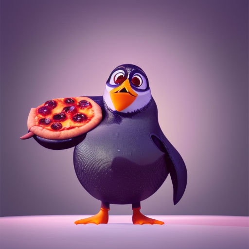 penguin eating pizza