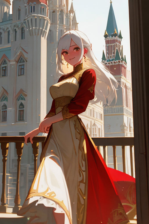 anime girl in a red victorian dress