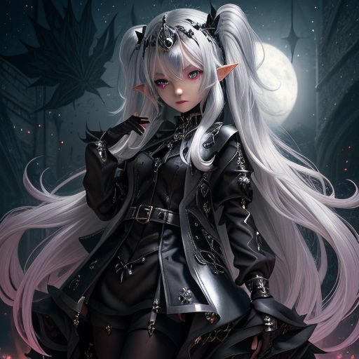 visible-elk918:   , elf vampire girl with white hair and red eyes. anime style