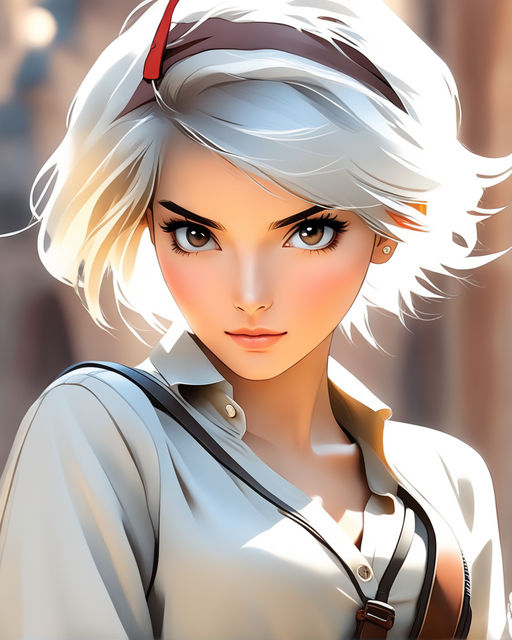 girl beautiful anime style white hair - Playground