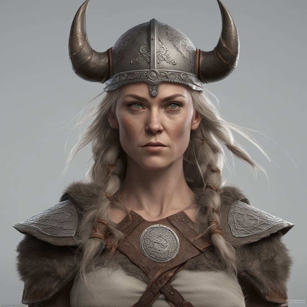 Badass sexy viking girl with big boobs from side with white hair