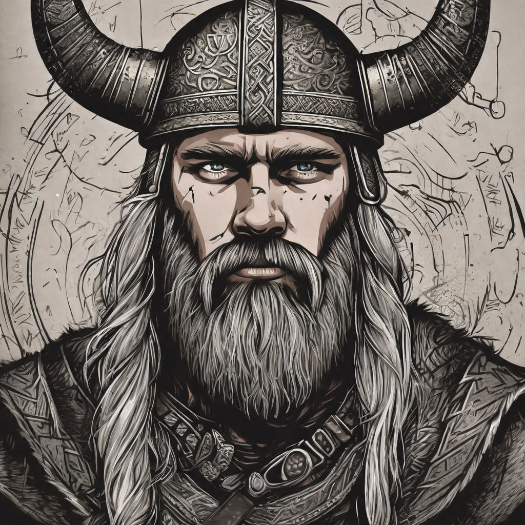 Line drawing Bjorn Ironside Viking warrior style Carl Larsson