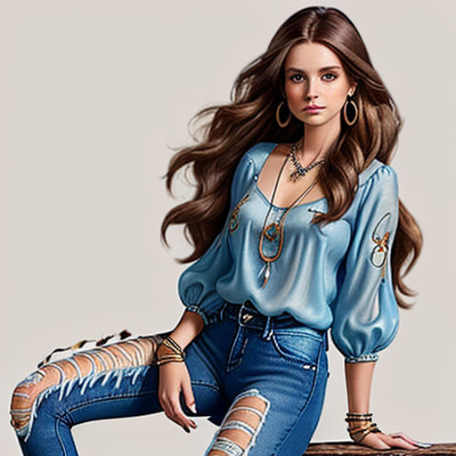 Beautiful Girl Drawing Jeans and Top