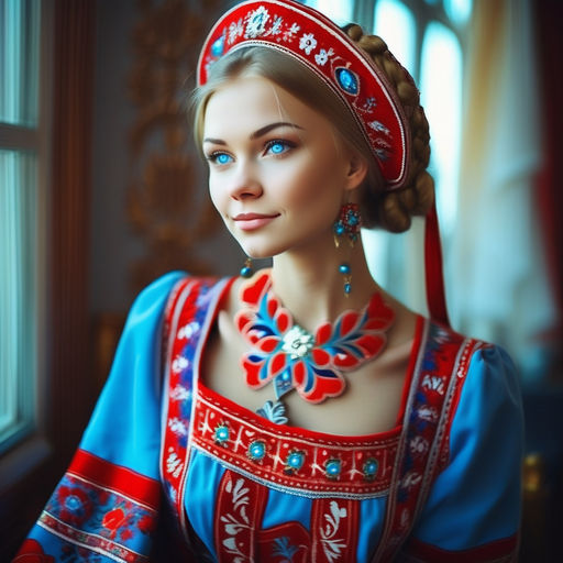 Young Smiling Woman In Traditional Russian Clothes Stands On A Small Bridge  Near The Lake, And Holding Balalaika Stock Photo, Picture and Royalty Free  Image. Image 123815040.