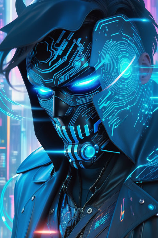 Download wallpaper 2048x1152 cyborg, hologram, cyberpunk, street