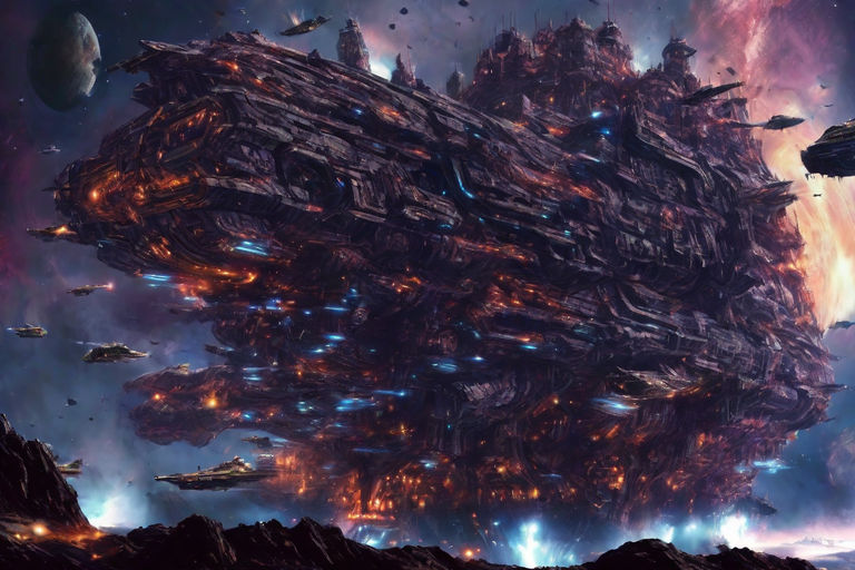 featuring colossal battleships from distant worlds engaged in an epic  interstellar war. The scene captures the iconic space opera essence -  Playground