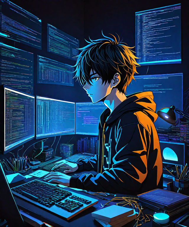 Lexica - Create a high resolution artwork of Anime Girl is programming at a  computer in a room full of gadgets, web developer, by makoto shinkai and ...