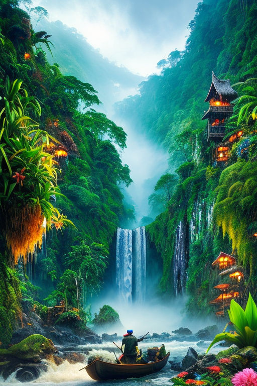 Tropical Rainforest: Green Jungle Landscape with Rain and Fog