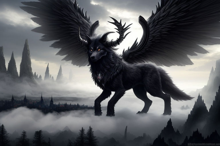 black demon wolf with wings