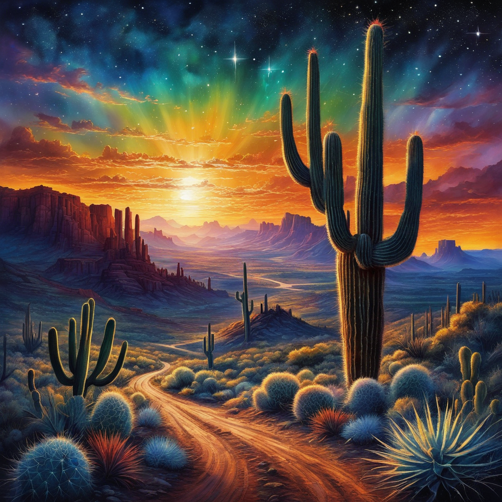 Free July 2018 Watercolor Desert Cactus Sunset Moon Scenery Adult