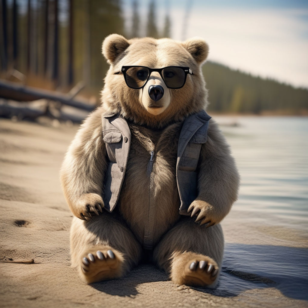 Funny bear grizzly with sunglasses cool style Illustration #126135096