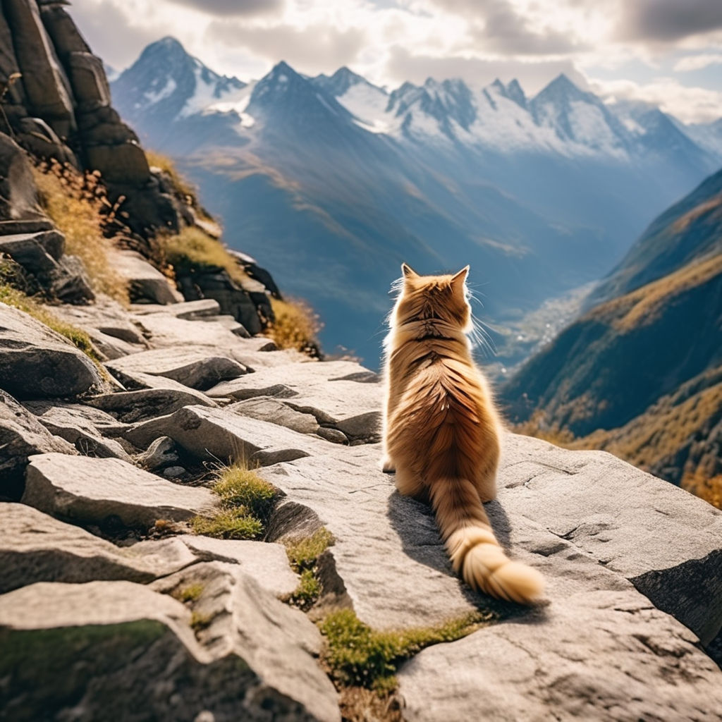 overlooking a breathtaking landscape. [2] The cat is a magnificent  creature - Playground