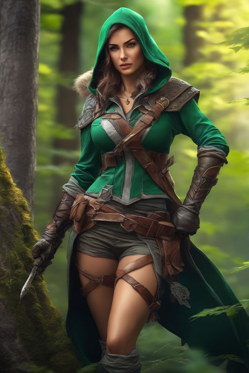 hyper realistic rogue ranger hunter girl, full body