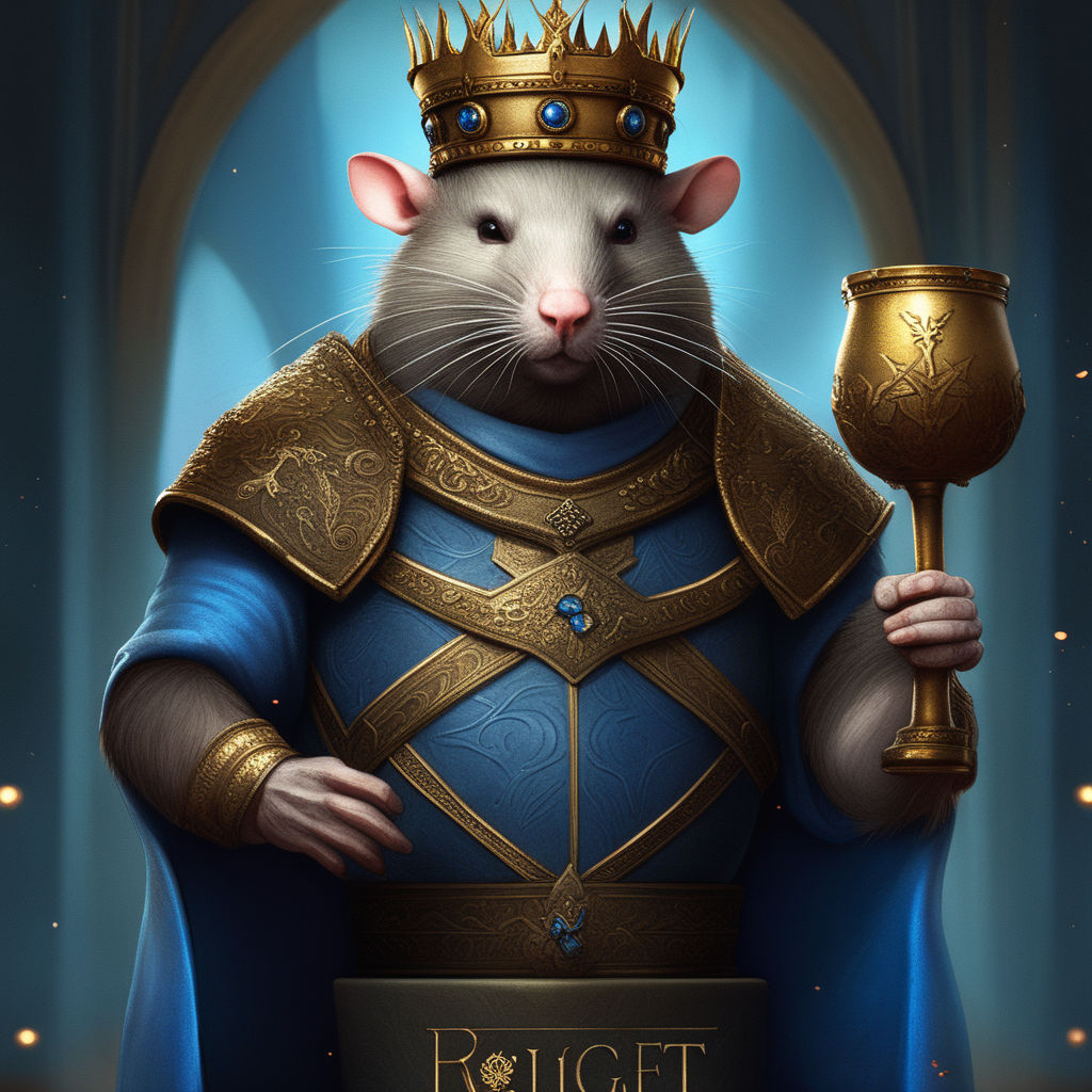 Painting of a rat king wearing a crown and robes