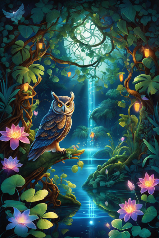 Premium AI Image  Mystical Wise Owl Perched on Cosmic Tree Branch Abstract  Nature Art