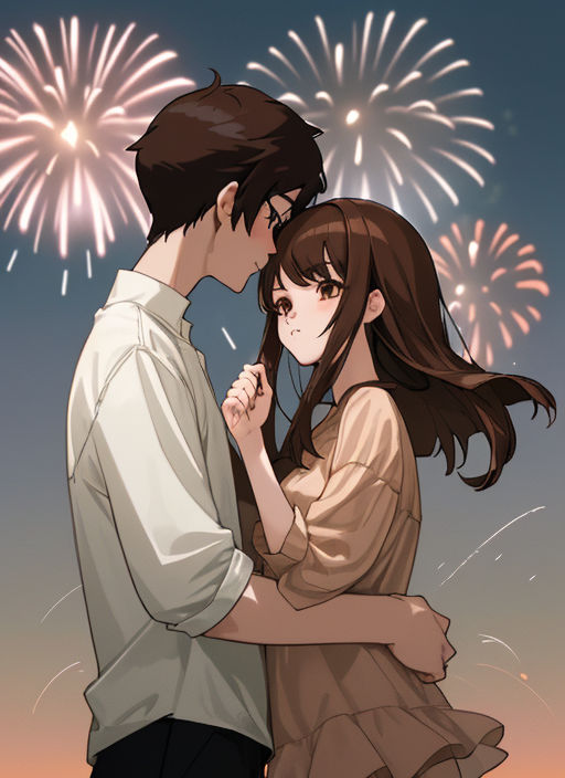 Cute couple together anime brown hair brown eyes kissing love