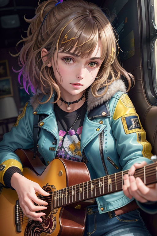 anime girl playing guitar drawing